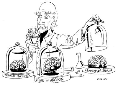 The brains of Archon black and white illustration.